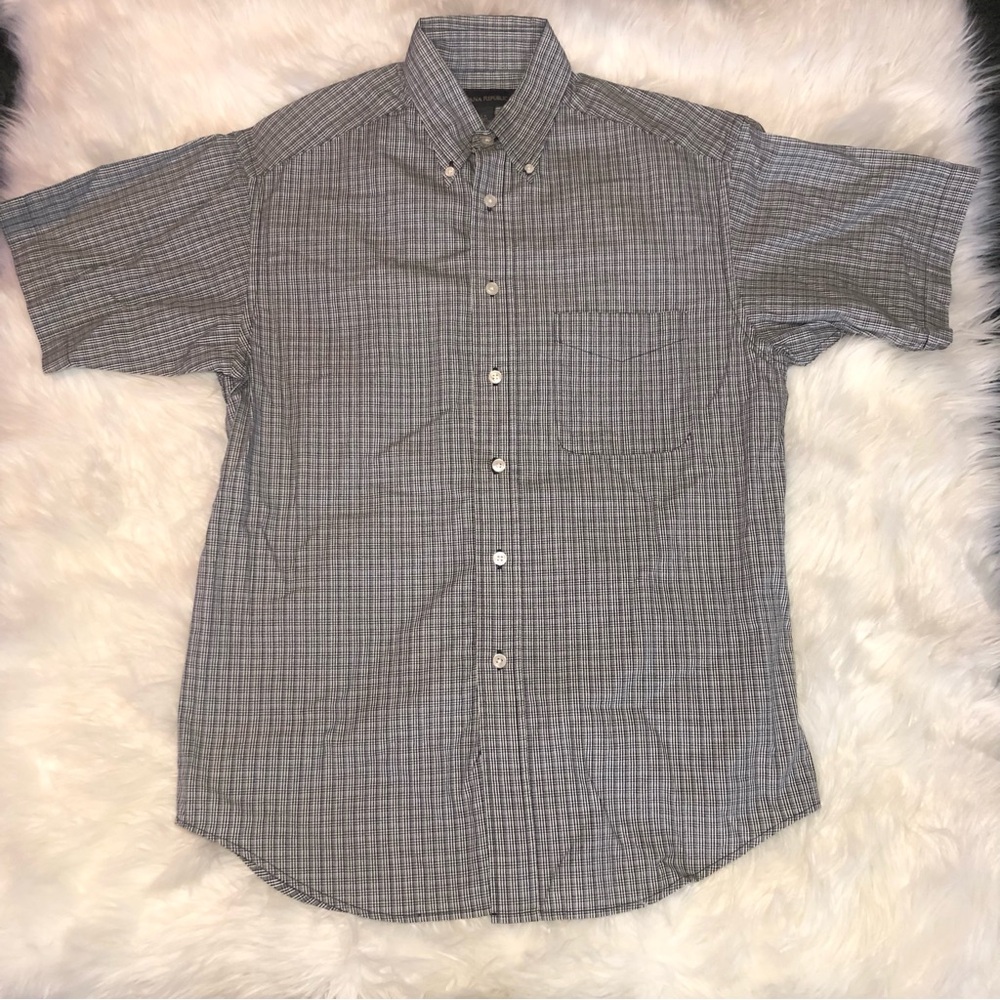Banana Republic Men’s Small Black & White Micro Plaid Button-Down Shirt